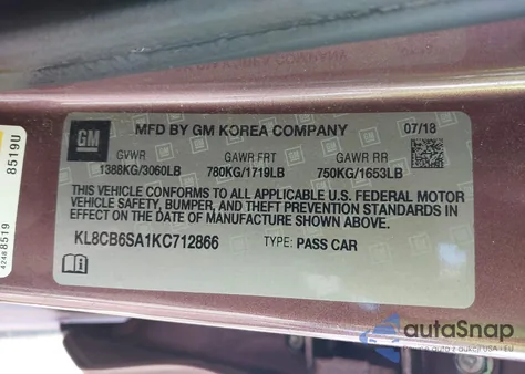 2019 Chevrolet Spark Ls Cvt from USA, damaged, VIN KL8CB6SA1KC712866